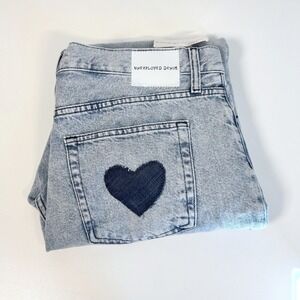 NWT unemployed Denim size 29 women's high rise acid washed heart patch‎ jeans